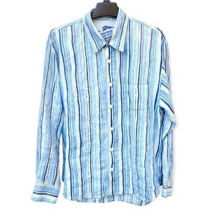 Tommy Bahama Men Sample Linen Shirt Button Front Long Sleeve Blue Striped Large